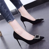 Stetnode Women New Mid Heeled Sandals Black Square Buckle Pointed Thin Heeled Baotou Banquet High Heeled Shoes Womens Shoes Tacones Mujer