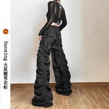 Stetnode Y2K Vintage Folds Wide Leg Trousers Women Diablo Style High Waist Drawstring Full Pants Unisex Bf Baggy Casual