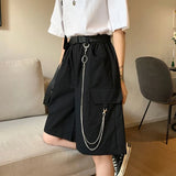 Stetnode Harajuku Chain Cargo Shorts Women 2024 Summer Big Pockets Wide Leg Shorts Woman Black High Waist Streetwear Shorts Female