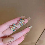 Stetnode Fashion Colorful Snowflake Stud Earrings for Women Charm Rhinestone Snow Flower Earring Girls Christmas Holiday Party Jewelry