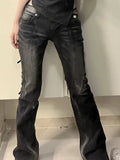 Stetnode American Street Low-waisted Flare Pants Black Gray Gradient Denim Trousers Y2k Vintage Washed Straight Wide Leg