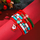 Stetnode Christmas Crystal Polymer Clay Beaded Bracelets for Women Handmade Rice Bead Xmas Tree Santa Claus Pendant Bracelet Jewelry Gift