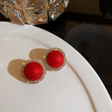 Stetnode New Style Temperament Red Color Christmas Bow Stud Earrings for Women Rhinestone Bowknot Red Ball Earring Girls Party Jewelry