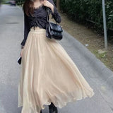 Stetnode Fashion Women Chiffon Skirt Casual Korean High Waist Loose Ankle-Length Skirt Spring All Match Female Ruffle A Line Skirts