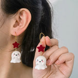 Stetnode Cute Resin Ghost Drop Earrings for Women Red Bowknot Star Ghost Earring Christmas Halloween Festival Party Jewelry Accessories