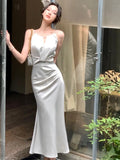 Stetnode Women's Evening Dress Summer New Elegant Stain Sleeveless Female Vestidos Mermaid Robe 2024 Bodycon Slim Lady Solid One Pieces