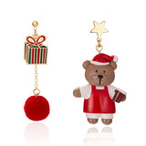 Stetnode Creative Kawaii Bear Santa Claus Deer Asymmetric Earrings For Women Cute Snowman Baby Earrings Christmas Jewelry New Year Gifts