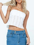 Stetnode White Vintage Embroidered Cutout Bandeau Tops