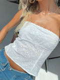 Stetnode White Vintage Embroidered Cutout Bandeau Tops