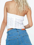 Stetnode White Vintage Embroidered Cutout Bandeau Tops