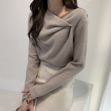 Stetnode Irregular Sweater Women Elegant White Knitted Pullovers Korean Fashion Long Sleeve Jumpers Winter Ladies Slim Knitwear New