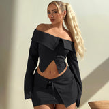 Stetnode Off The Shoulder Long Sleeve Button Crop Top Short Skirt Women'S Sets Casual Clotehs Elegant Evening Sexy Set Y2KChristmas Gifts