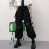 Stetnode Autumn Fashion Cargo Pants Women Gothic Punk Black Wide Leg Lady Hot Pants Korean Fashion Street Wear Casual Trousers New