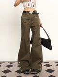 Stetnode back to school spring outfit Keen Solid Color Multi-pocket Zippered Concealed Buckle Split Cargo Pants