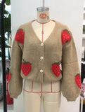 Stetnode Vintage Women Knit Cardigan Long Sleeve Strawberry Button Closure Fall Casual Jacket Sweater Y2K Fashion Streetwear