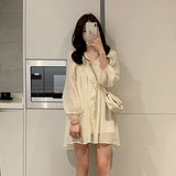 Stetnode Sweet Chiffon Dress Women Elegant Ruffles V Neck Puff Long Sleeve Mini Dress Female Fairycore Beach Vacation Sundress New