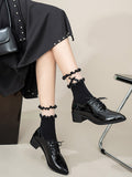 Stetnode Lace-Up Pointed-Toe Shiny Split-Joint Pumps