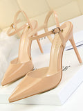 Stetnode Belt Buckle Pointed-Toe Shiny Split-Joint Pumps Sandals