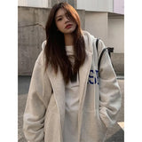 Stetnode Streetwear Zip Up Hoodies Women Oversized Letter Print Sweatshirt Harajuku Korean Plus Fleece Thick Casual All Match Tops