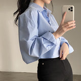 Stetnode Y2K White Slit Shirts Women Korean Elegant Solid Casual Long Sleeve Split Chic Blouse Fashion Streetwear Loose Crop Tops