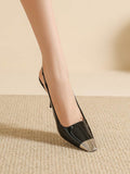 Stetnode Contrast Color Split-Joint Square-Toe Pumps Sling Shoes