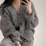 Stetnode Vintage Harajuku Women Casual Cardigan Sweater Autumn Winter Loose Long Sleeve Korean Tops Female Preppy Style Y2k Sweater