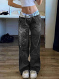 Stetnode Washed Heart Pattern Cargo Jeans