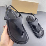 Stetnode Women Flip-flops Flat Sandals 2024 Summer Black Leather Metal Buckle Sandallias Female Outside Light Non-Slip Beach Shoes