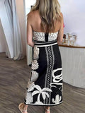 Stetnode Spring Outfits Vintage Shell Print Women's Beach Dress Strapless Irregular Front Split Midi Dresses 2025 Summer Vacation Halter Mini Vestidos