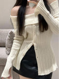 Stetnode Long Sleeve Off-Shoulder Ribbed-Knit Sweater