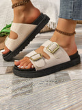 Stetnode Belt Buckle Hollow Open Toe Shiny Sandals Slippers