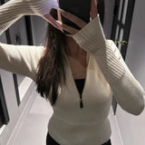 Stetnode Retro Knitted Suit Women's Solid High Neck Zipper Top Twist Shorts Suit Casual High Waist Knitted Shorts Sweater Suit