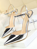 Stetnode Belt Buckle Pointed-Toe Shiny Split-Joint Pumps Sandals