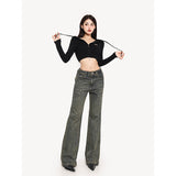 Stetnode back to school spring outfit Moona Washed Vintage Denim Grey Straight Leg High Waist Jeans Pants