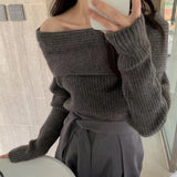 Stetnode Elegant Slash Neck Sweater Women Sexy Off Shoulder Black Knitted Pullovers Korean Aesthetic Knitwear Long Sleeve Jumpers