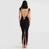 Stetnode V Neck Sleeveless Backless Ring Bodycon Slit Long Women'S Dresses Elegant Evening Party Pronm Ladies Summer ClothingChristmas Gifts