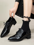 Stetnode Lace-Up Pointed-Toe Shiny Split-Joint Pumps