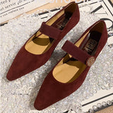 Stetnode Womens Vintage Pointed Toe Mary Jane Shoes 2024 New Brown Red Shallow Mouth Single Shoes 2025 Flower Buckle Buckle Female Shoes