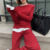 Stetnode outfit Modal Soft Loose 2 Piece Set Women 2024 Casual Long Sleeve T Shirt And High Waist Skirt Waist Wide Pant Outfits Female Tracksuit