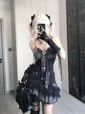 Stetnode Outfit Goth Summer Sexy Dress Women Clothes Punk Streetwear Lace Sling Black Dark Slim short Dresses Hot Girl High Waist Y2k Mini Dress