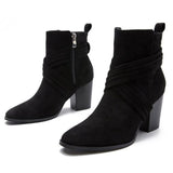 Stetnode Women Deep Blue Suede Surface High Heel Boots Sexy Point Head Side Zip Short Boots 2025 Autumn Female Elegant Chelsea Boots