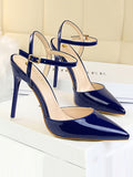 Stetnode Belt Buckle Pointed-Toe Shiny Split-Joint Pumps Sandals