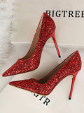 Stetnode Pointed-Toe Sequined Shallow Cut Pumps