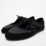 Stetnode Black Lace Up Mules Shoes For Woman Round Toe Shallow Mouth Breathable Ballet Shoes 2024 Autumn White Mary Jane Flat Shoes