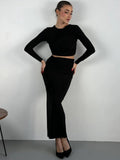 Stetnode O Neck Long Sleeve Bandage Crop Top Long Skirt Women'S Sets Elegant Evening Party Korean Ladies Sets Winter Casual ClotheChristmas Gifts