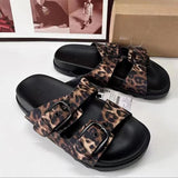 Stetnode Woman Leopard Flats Sandals Fashion Metal Buckle Female Beach Flat Slippers Slipper 2024 Summer New Outdoor Casual Shoes