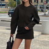 Stetnode Brown Skirt 2 Piece Set Women's Solid Cardigan Button Long Sleeve Top Slim Skirt Set Female High Street Skirt Set Y2k