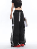 Stetnode back to school spring outfit Polly Solid Color White & Red Side Striped Retro High Waist Straight Leg Baggy Cargo Pants