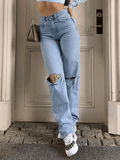 Stetnode Blue Wash Straight Leg Knee Ripped Jeans