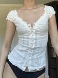 Stetnode Button Down Broidered Lace Crop Blouse